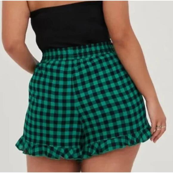 Torrid Gingham High Waisted Ruffle Hem Pull On Shorts Plus Size 2x Retro Summer - Picture 9 of 9